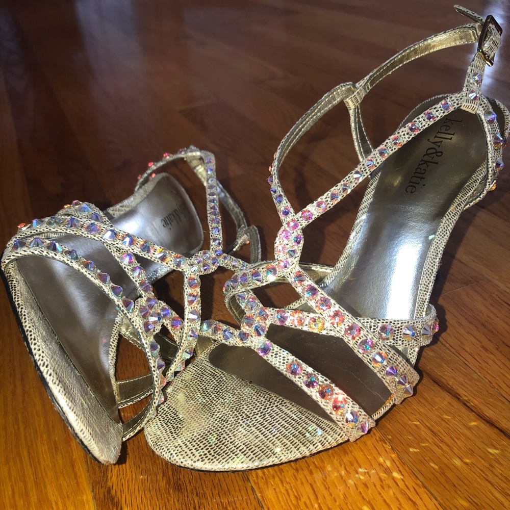 Swarovski crystal gold heels